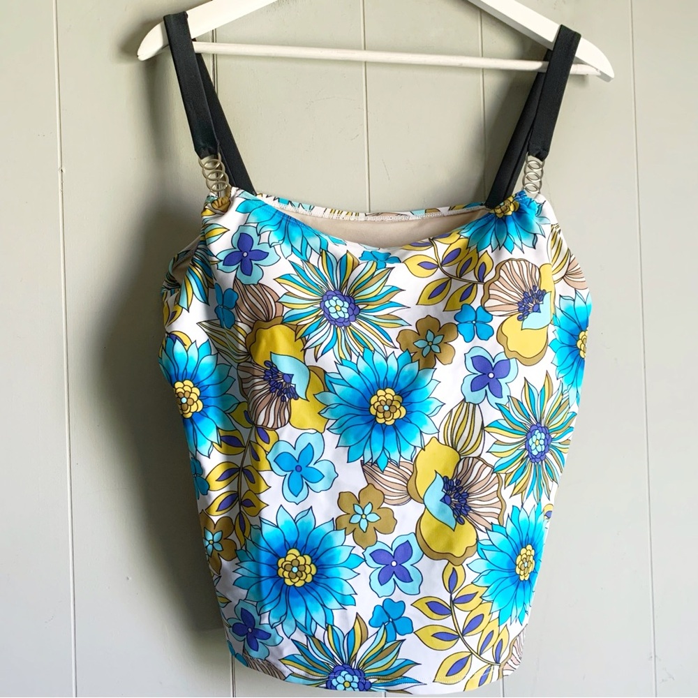 BEACH NATIVE Square Neck Floral Tankini Swim Top 18W